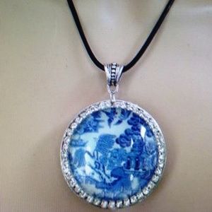 45mm- 2in Blue Willow Brooch  or Pendant Necklace